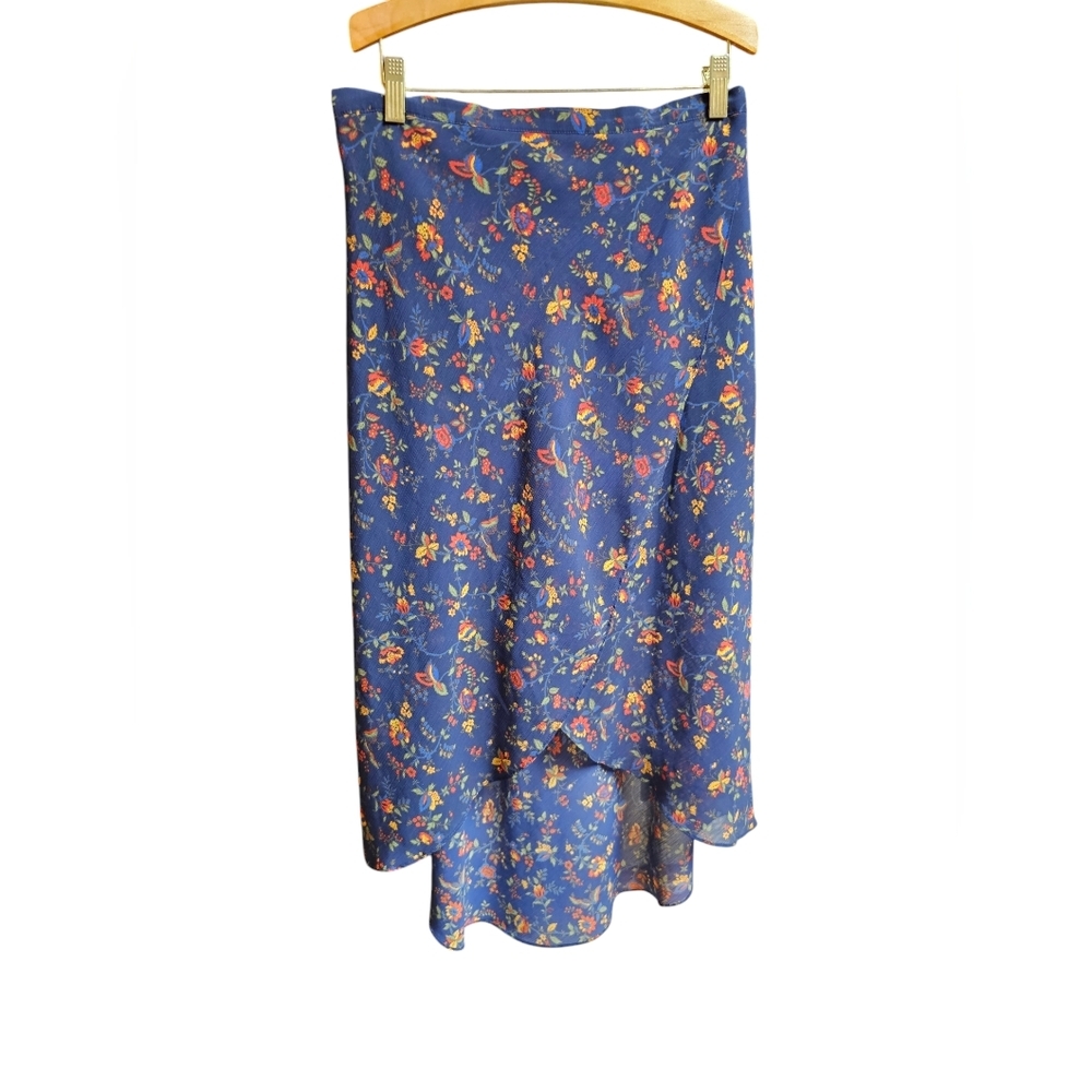 Madewell Women's Blue Asymmetrical High low Floral Print Calf Length Skirt 6 - Picture 2 of 8